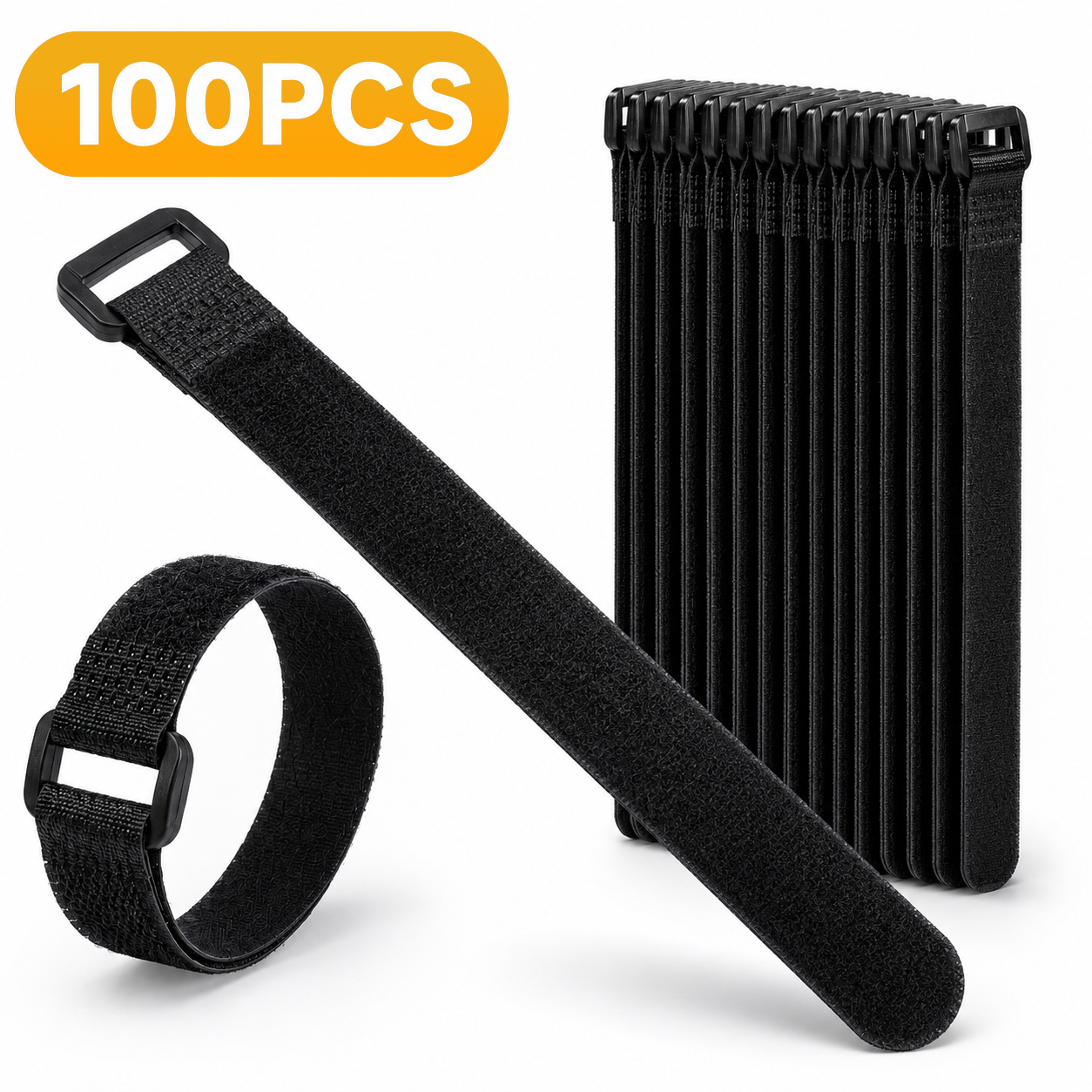 Tech Room Accessories - Velcros Straps Reusable Organizer Black Hook