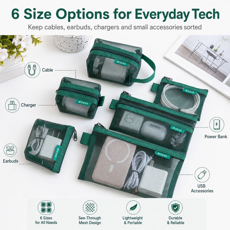 6PCS Mesh Tech Organizer Pouch - Tech Woven Accessories review and price
